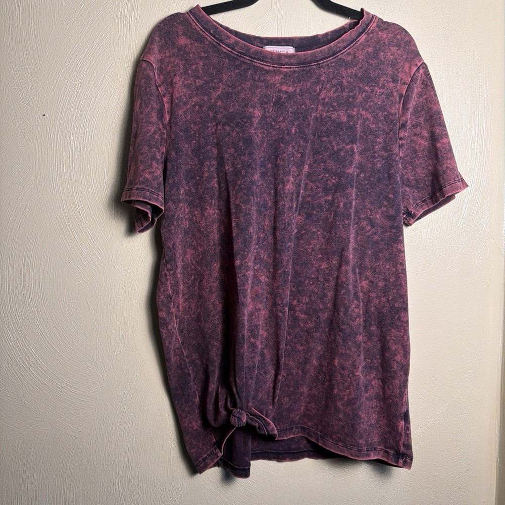 Zenana Women's Top XL Pink Knot Front Round Neck Short Sleeve Pullover Alt